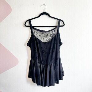 Figure Magic One Piece Swimsuit Floral Mesh Sz 22W Black